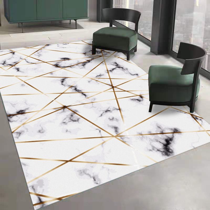 White Modern Rug Polyester Wave Pattern Rug Washable Rug for Living Room