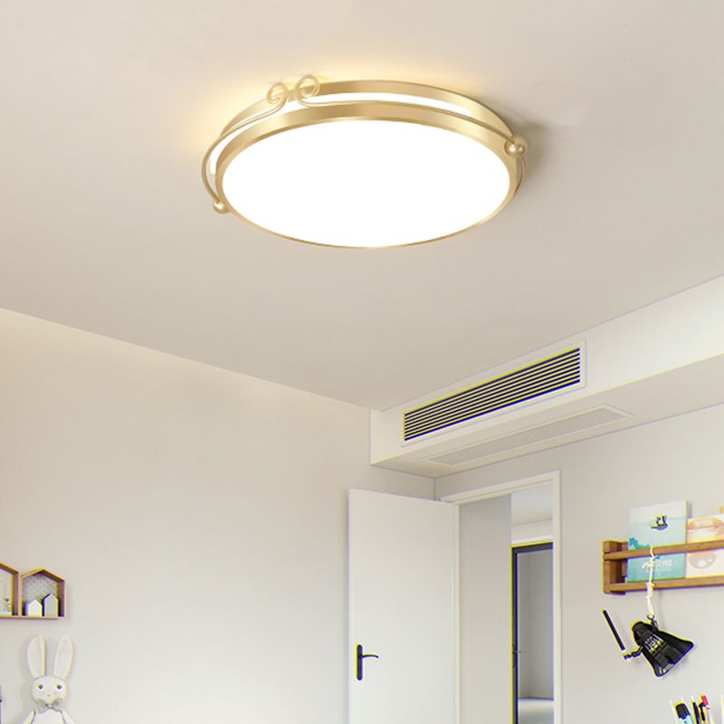 Gold Finish Rund Flush Licht Einfache Acryl LED Deckenhalterung Lampe mit Wirbeldekoration