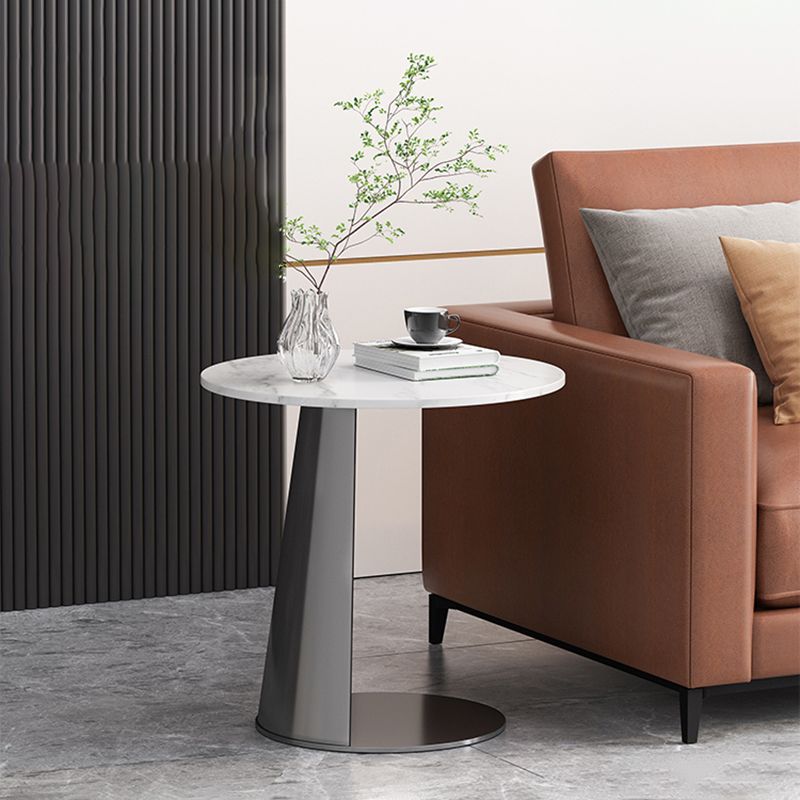 Metal C Side Table Contemporary Round Side End Table with Slate Top