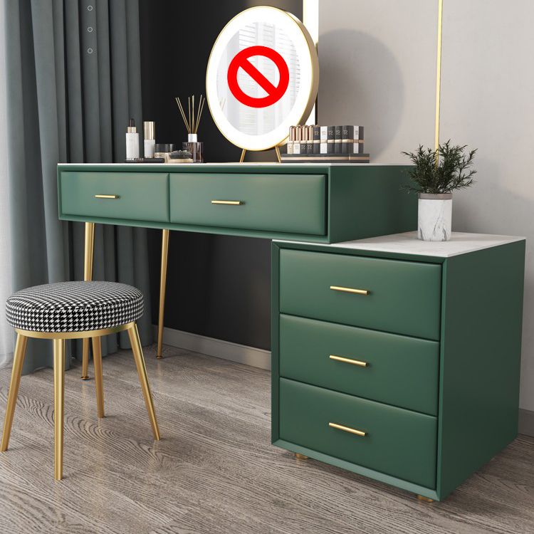 Genuine Leather Vanity Set 5 Storage Drawers Dressing Table with Padded Stool