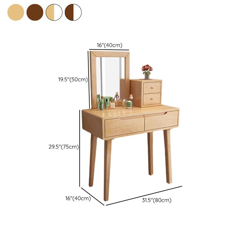 Contemporary Solid Wood Makeup Table Vanity Stool with Drawers and Mirror