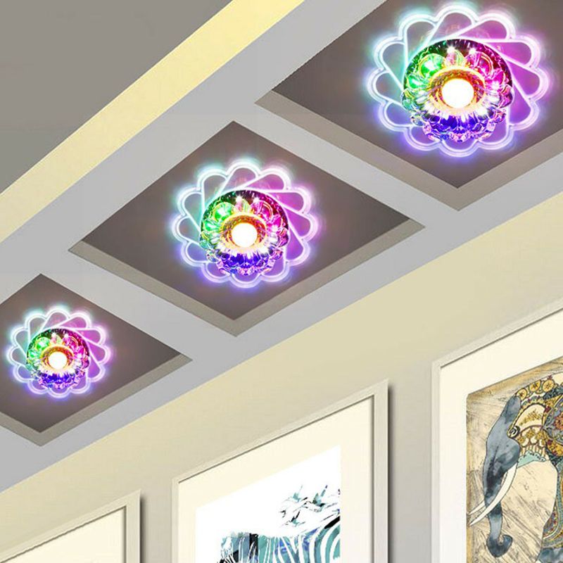 Luminaire de plafond encastré à fleurs claires, luminaire de plafond contemporain à LED en cristal pour couloir