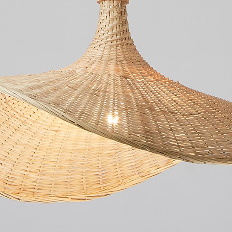Straw Hat Pendant Light Kit Asia Style Bamboo Restaurant Ceiling Pendant Light in Beige