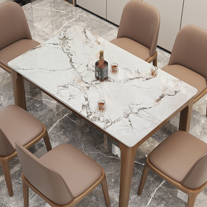 Mid-Century Modern Dining Table Stone Dining Table with Solid Wood Base
