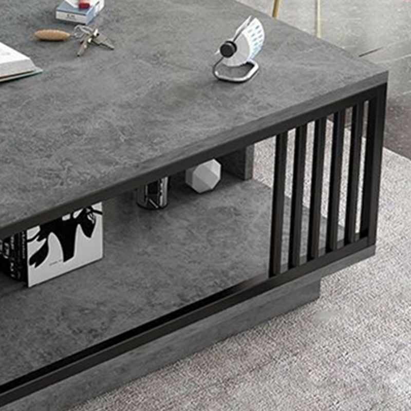Modern Style Wooden Table with Rectangular Storage Rack Coffee Table