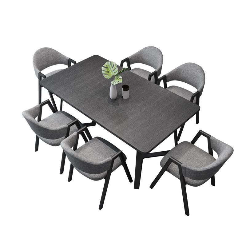 Modern Style Traditional Height Dining Set with Rectangle Shape Table and Black Double Pedestal Base