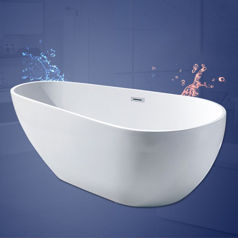 White Acrylic Oval Bathtub Freestanding Soaking Bath Tub with Center Drain