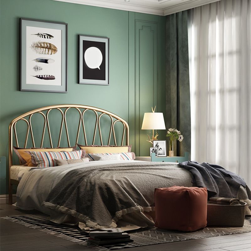 Metal Glam Open-Frame Bed 45" Tall Standard Bed with Headboard