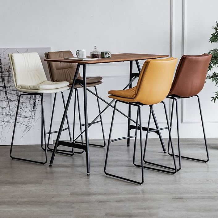 Nordic Indoor Simple Barstool Low Back Iron Tall Stool with Leather Seat