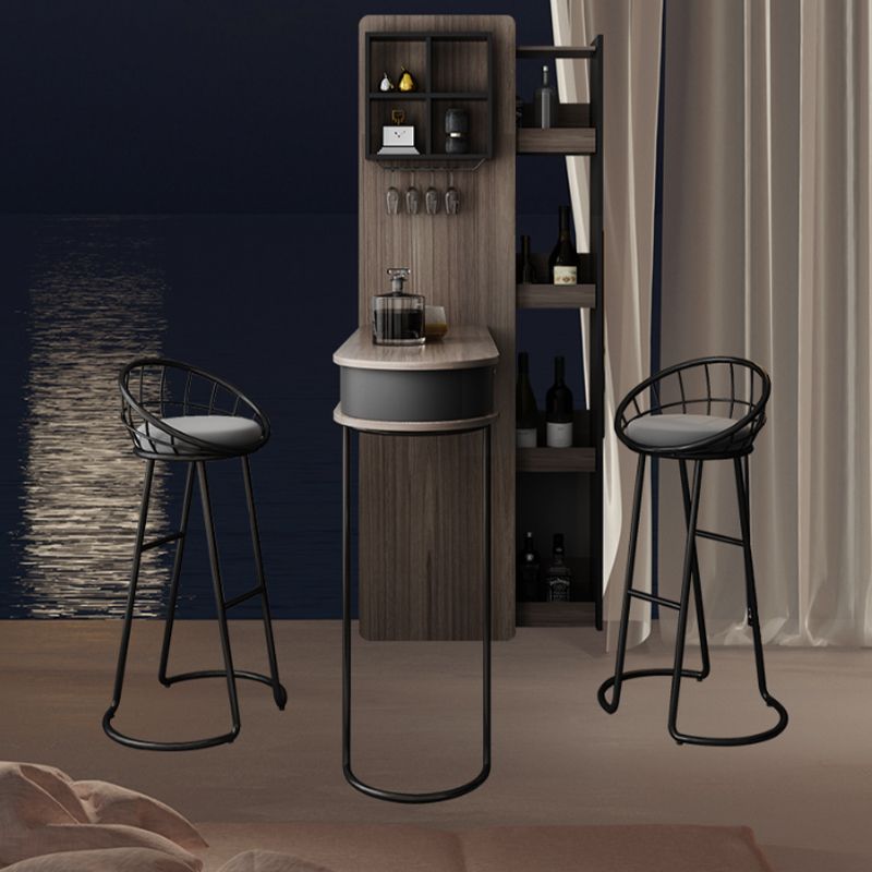 Ellipse Shape Bar Table Storable Table with Wine Holder for Living Room