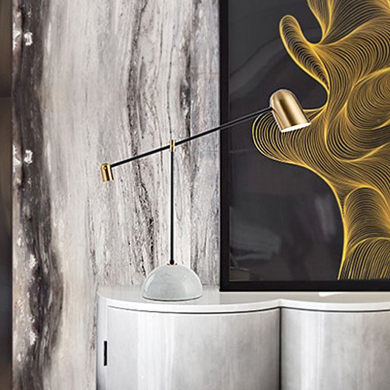 White Linear Arm Nightstand Light Simple 1-Head Marble Base LED Night Table Lamp for Study Room