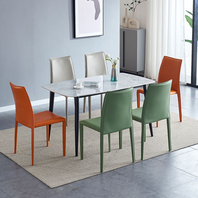 Scandinavian Style Solid Back Dining Chairs Leather Dining Armless Side Chairs