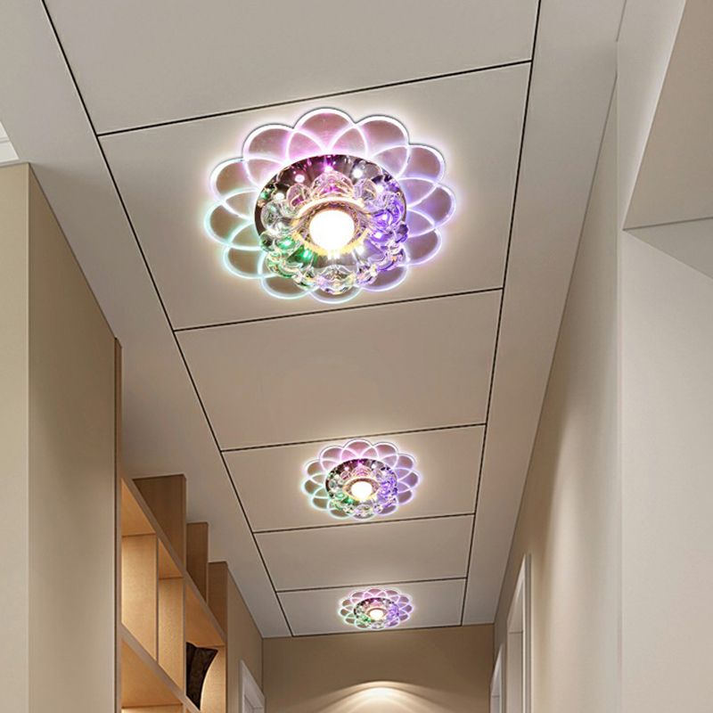 Floral Flush Ceiling Light Contemporary Crystal Clear LED Flush Mount Lighting Fixture