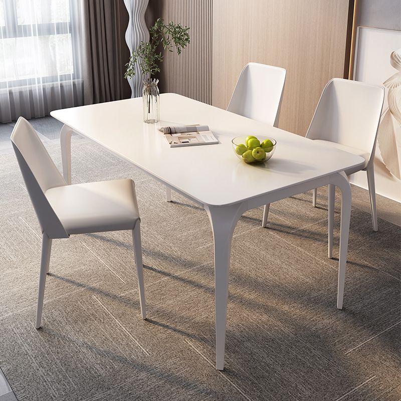 Contemporary White Rectangle Stone Dining Table with 4 Steel Foot