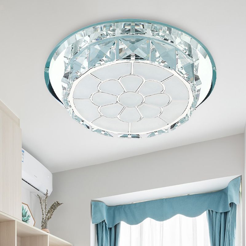 Plafonnier LED en cristal simple chromé pour couloir floral, lampe encastrée en lumière chaude/blanche/3 couleurs, encastré/monté en surface