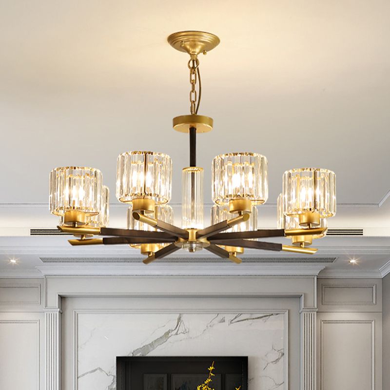 Cilinder Clear Crystal Pendant Modern 8/10 Bollen Deksen Room Hangende kroonluchter met radiaal ontwerp