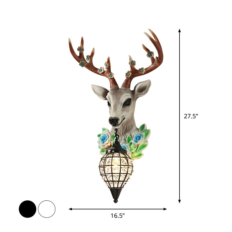 Black/White 1 Cabeza Lámpara de pared Warehouse Faceted Crystal Sphere Pared Light con decoración de alces gris/amarillo