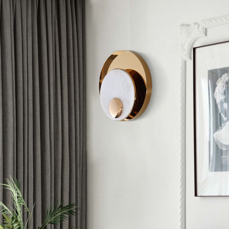 Modern Style Metal Wall Light Round Gold Wall Sconce with Marble for Living Room