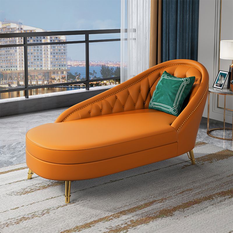 Living Room Chaise Rolled Arms Modern Chaise Lounge with Leather Upholster