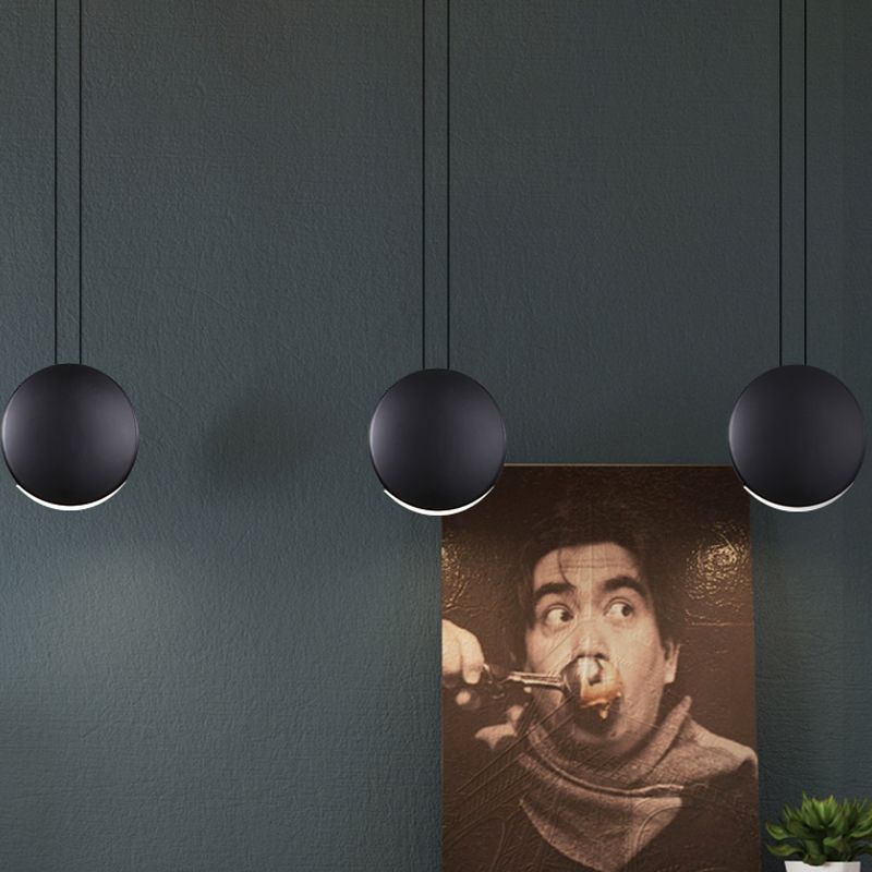 6"/8" Wide Round Pendant Ceiling Light Nordic Metal LED Black/White/Grey Hanging Lamp in Warm/White Light