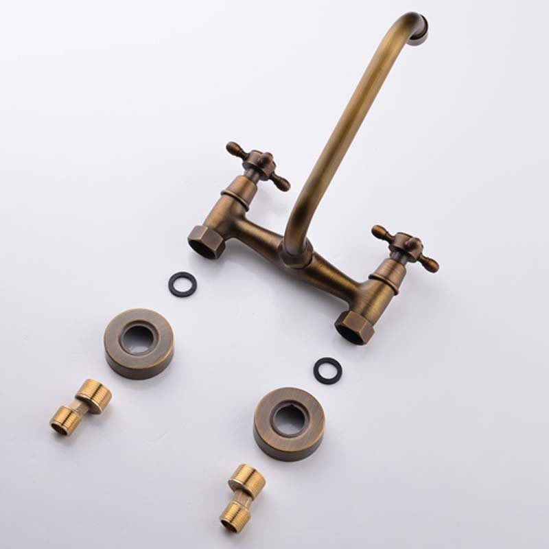 Industrial Tub Spout Trim Wall Mounted Full Copper Dual Cross Handle Low Arc Tub Faucet