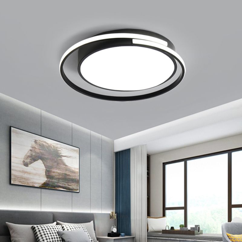 Black and White Metal Flush Mount Modern Style Rounded Ceiling Light Fixture for Bedroom