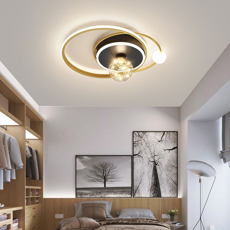 Luz de techo empotrada geométrica negra y dorada, luz empotrada LED estrellada de vidrio transparente modernista