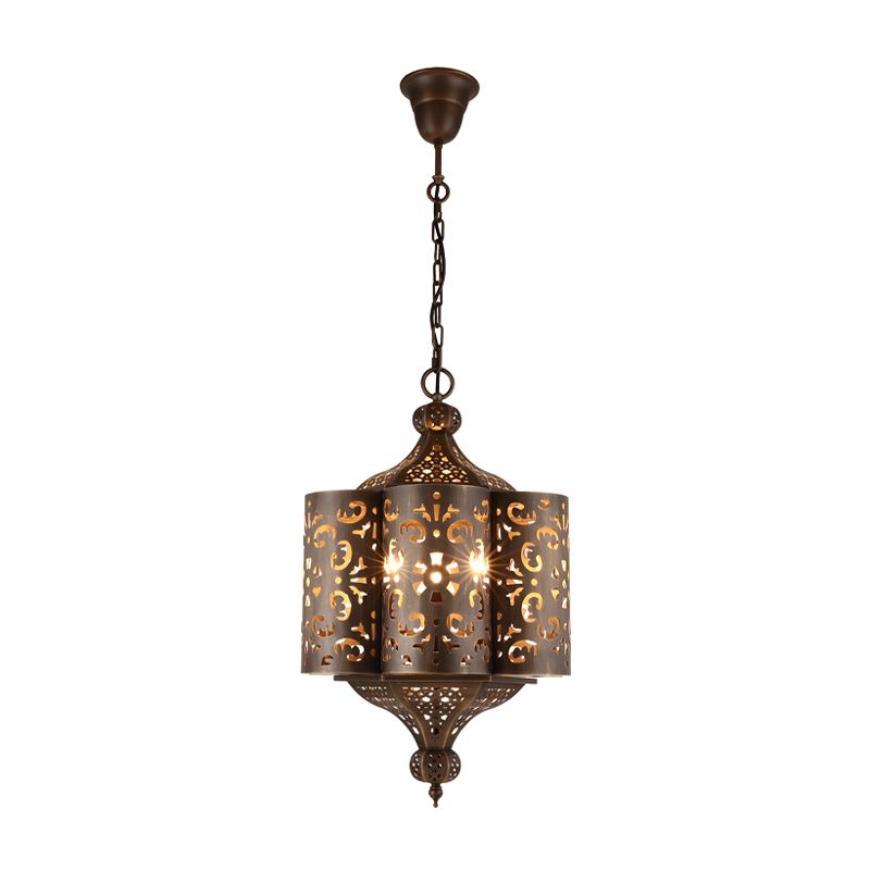 Brass Hollow-Out Chandelier Light Antiqued Metal 6 Bulbs Restaurant Hanging Ceiling Lamp