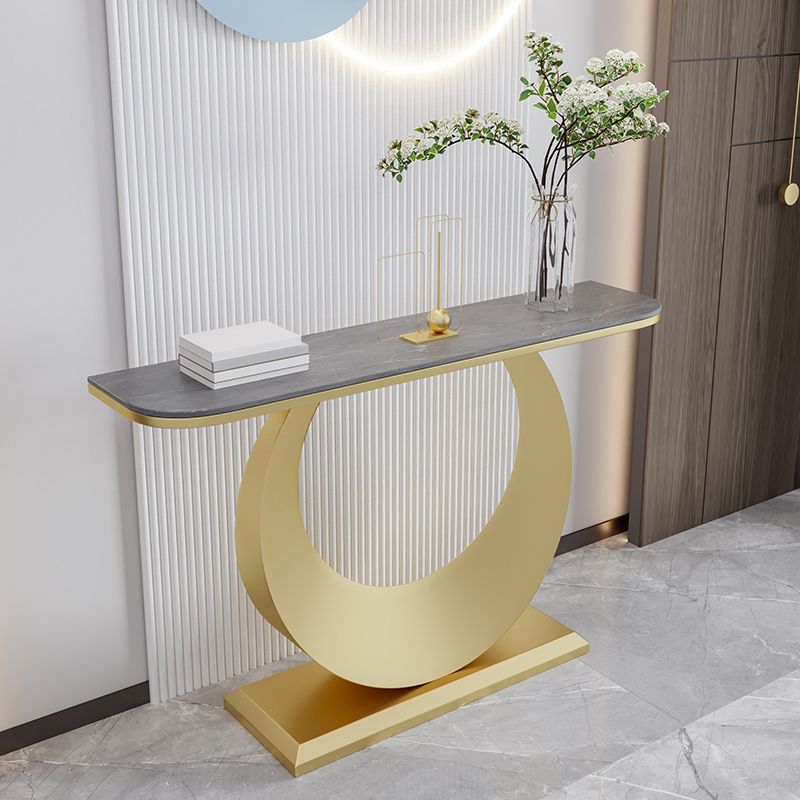 Stone Half Moon Console Table 31.5-inch Tall Accent Table with 1 Shelf