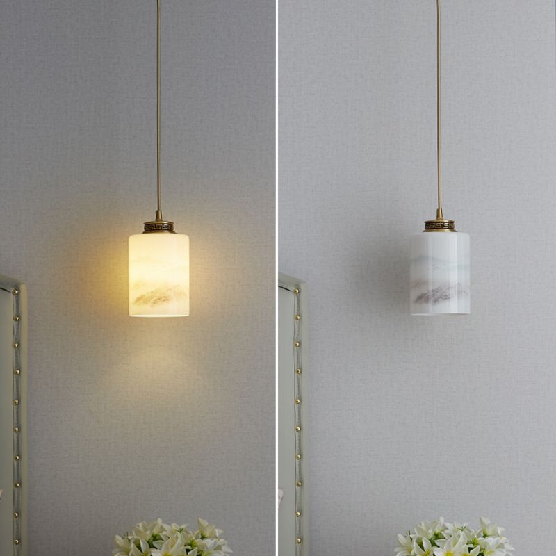 Marble Hanging Lamp, Nordic Cylinder Shade Pendant Lighting for Living Room