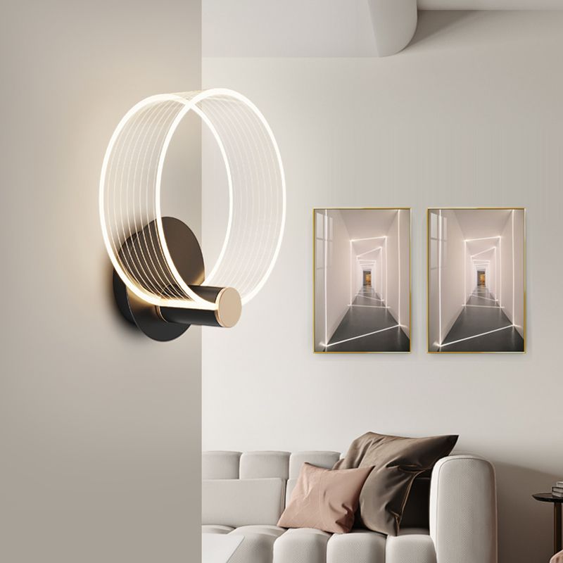 Shaded Sconce Light Fixture Minimalist Style Acrylic LED Bedroom Wall Light Fixture in Gold