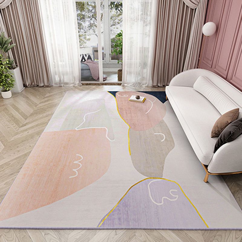 Apricot Tone Home Decor Carpet Nordic Abstract Lines Area Rug Polyester with Non-Slip Backing Rug