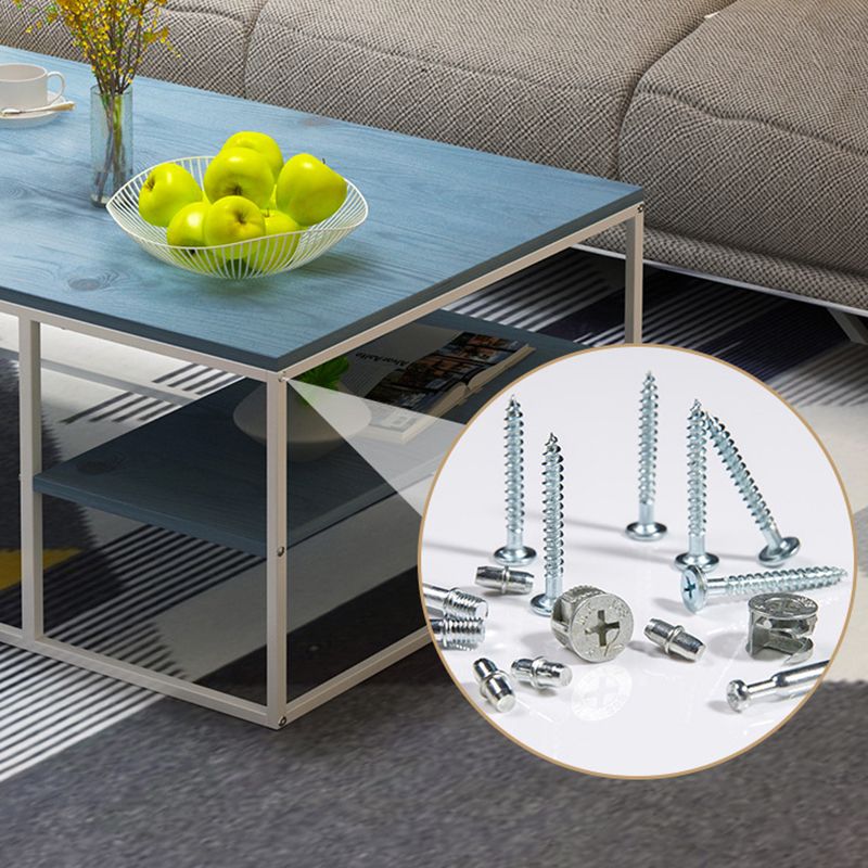 Contemporary Rectangle Wooden Coffee Table with 1 Shelf and Steel Frame Base