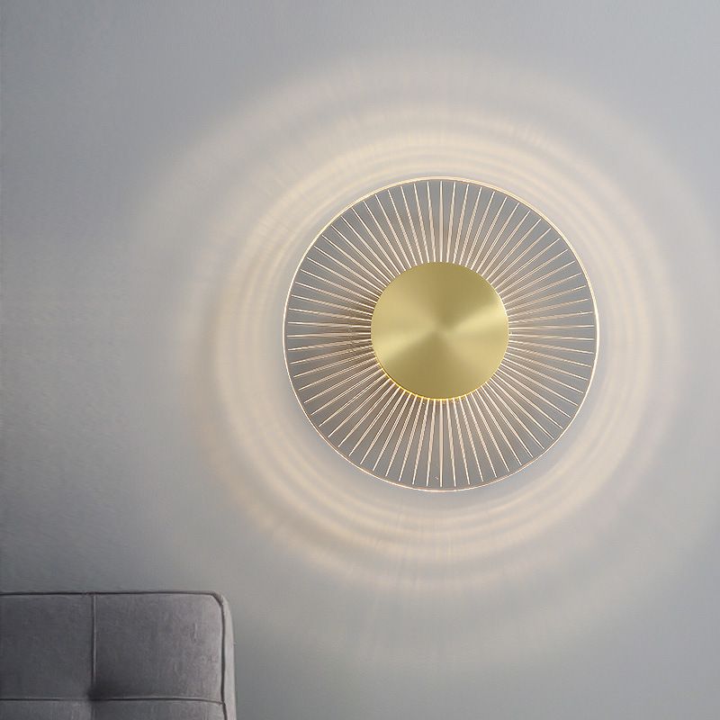 Modern Brass Wall Light Round 9" High LED Wall Sconce in Gold for Living Room