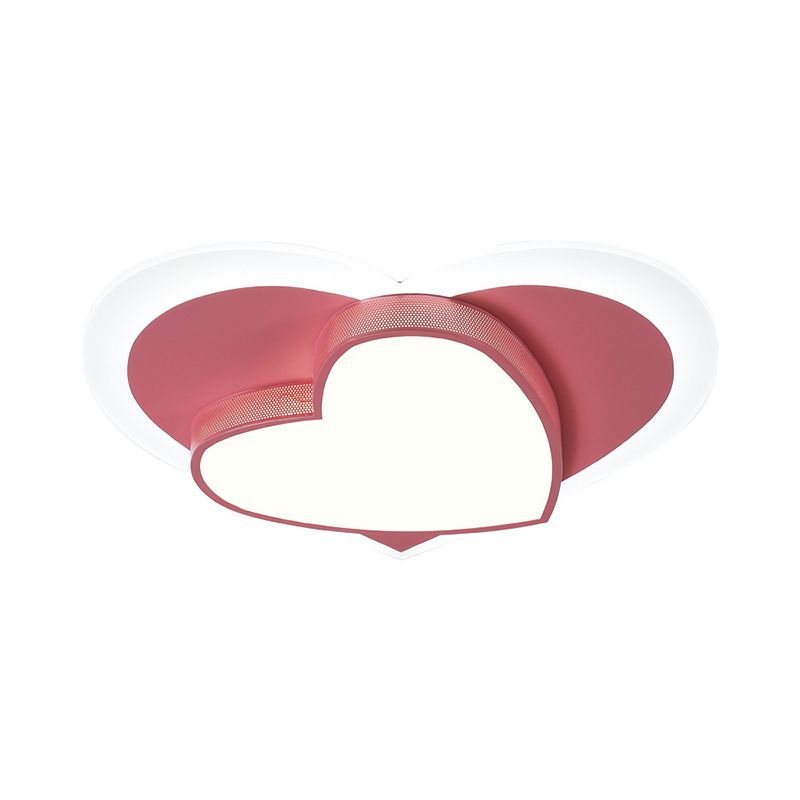 Macaron Loving Heart Flush Light Acrylic LED Bedroom Ceiling Flush Mount in White/Pink/Yellow