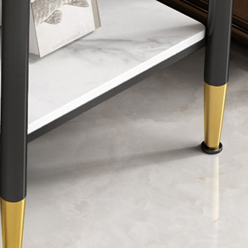 Rectangular Stone 4 Legs Side Table 21.65 Inch Tall One-Shelf End Table