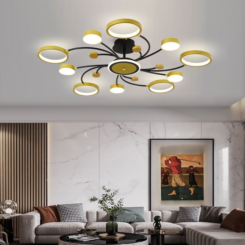 Gold verzweigte Deckenlampe postmoderne Metall -LED -Halbflush -Halterung Licht