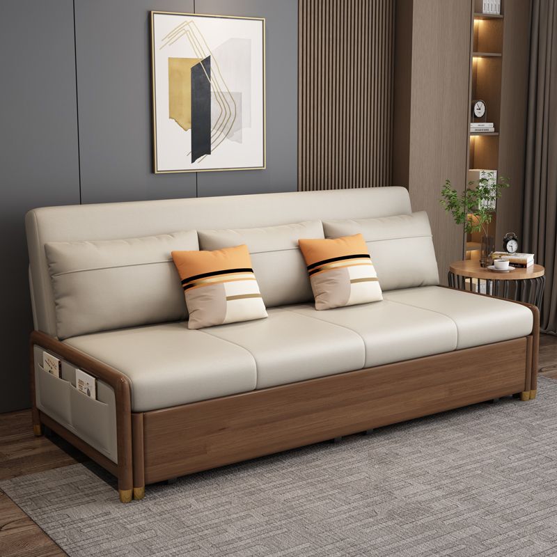 Beige and Brown Sofa Bed with Pillows Convertible Seating with Storage
