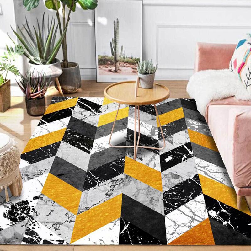 Multicolor Parlor Rug Modernism Geometry Marble Pattern Rug Polyester Machine Washable Non-Slip Backing Carpet