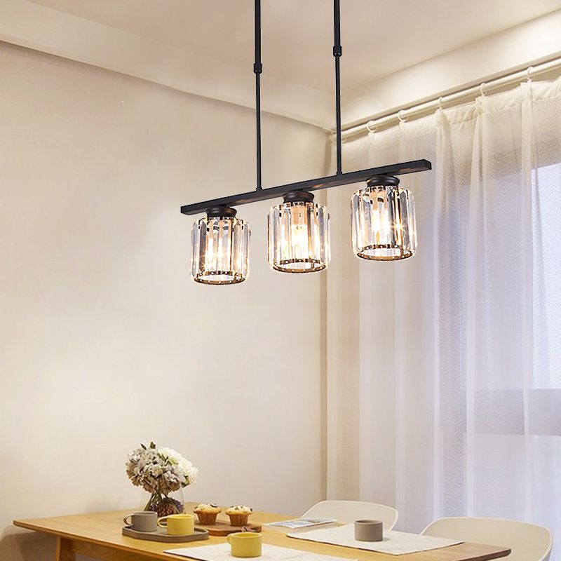 Nordic Cylinder Island Pendant Crystal 3/4 Bulbes suspendues plafond plafond en noir pour salon