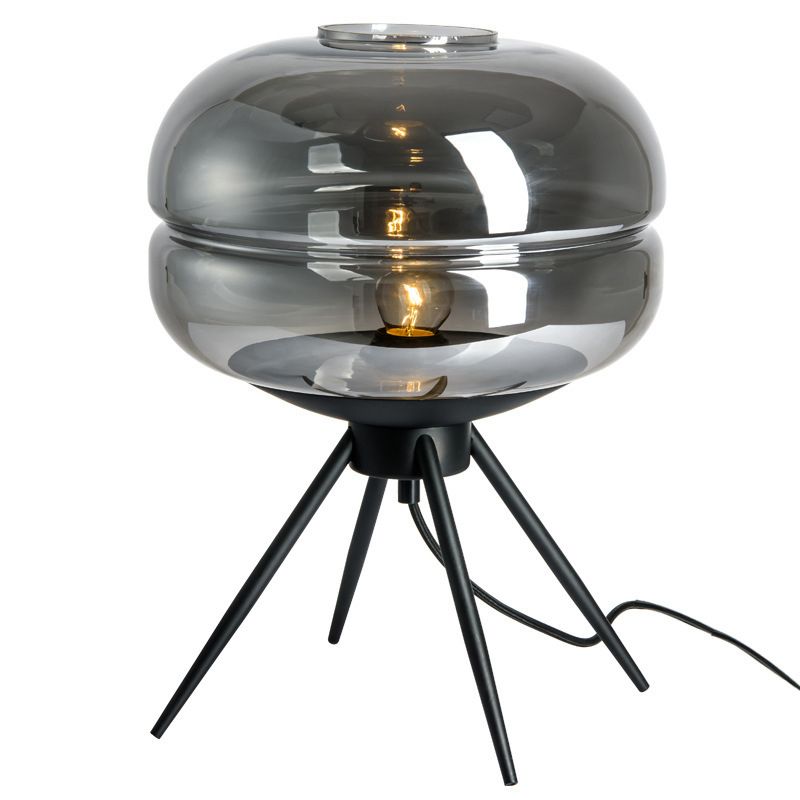 Lampada da tavolo singola Black Drum in stile moderno e creativo Lampada da tavolo in ferro battuto con paralume in vetro