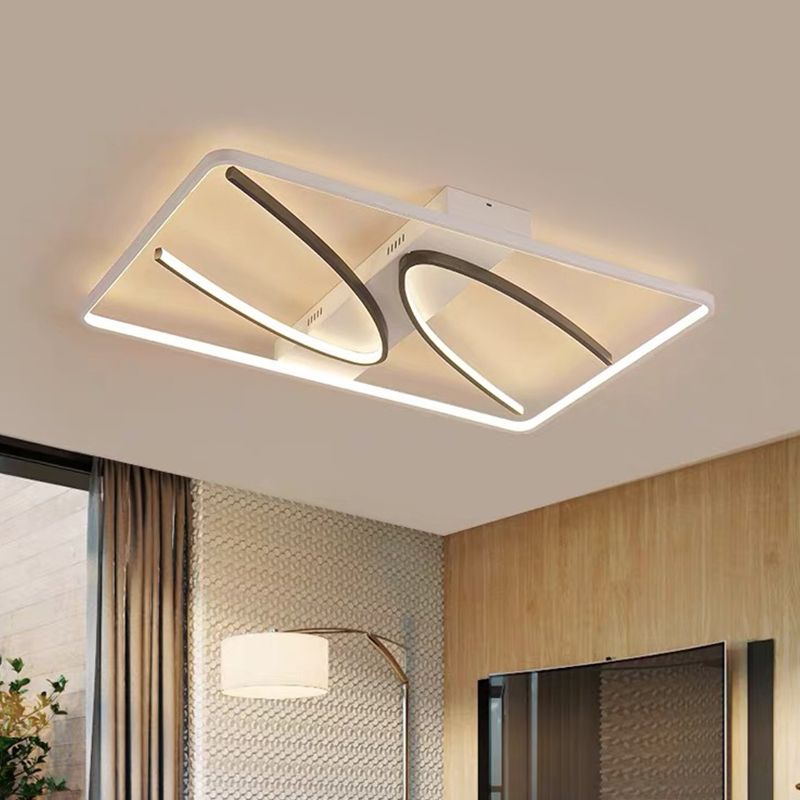 Rectangular Ceiling Flush Light Modernism Aluminum Black-White LED Flush Mount Lamp in Warm/White Light with Curve Design