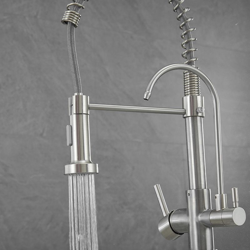 Modern Spring Spout Kitchen Faucet 2-Handle Bar Faucet with 2-Dispenser