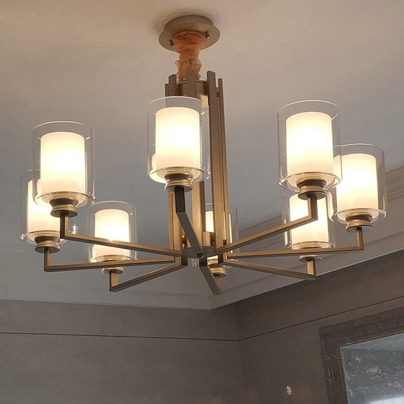 Cilinderglas kroonluchter verlichtingsarmaturen multi -lichten moderne stijl hanglamp in goud in goud