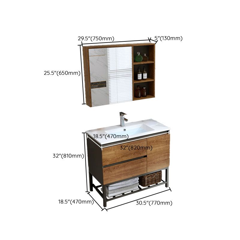 2 Drawers Vanity Wood Frame Freestanding Shelving Included Mirror Single Sink Vanity