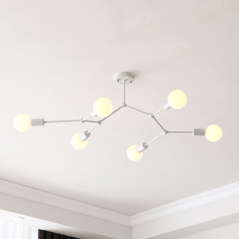 Diseño molecular de 6 luces Candelera de metal Ligero Estilo industrial Colgante de iluminación de bombilla abierta para sala de estar de dormitorio