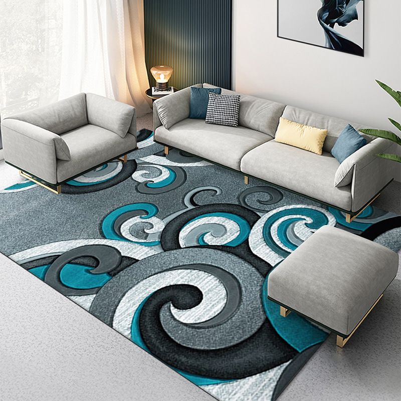 Black Abstract Striped Rug Polyester Modern Rug Stain Resistant Rug for Living Room
