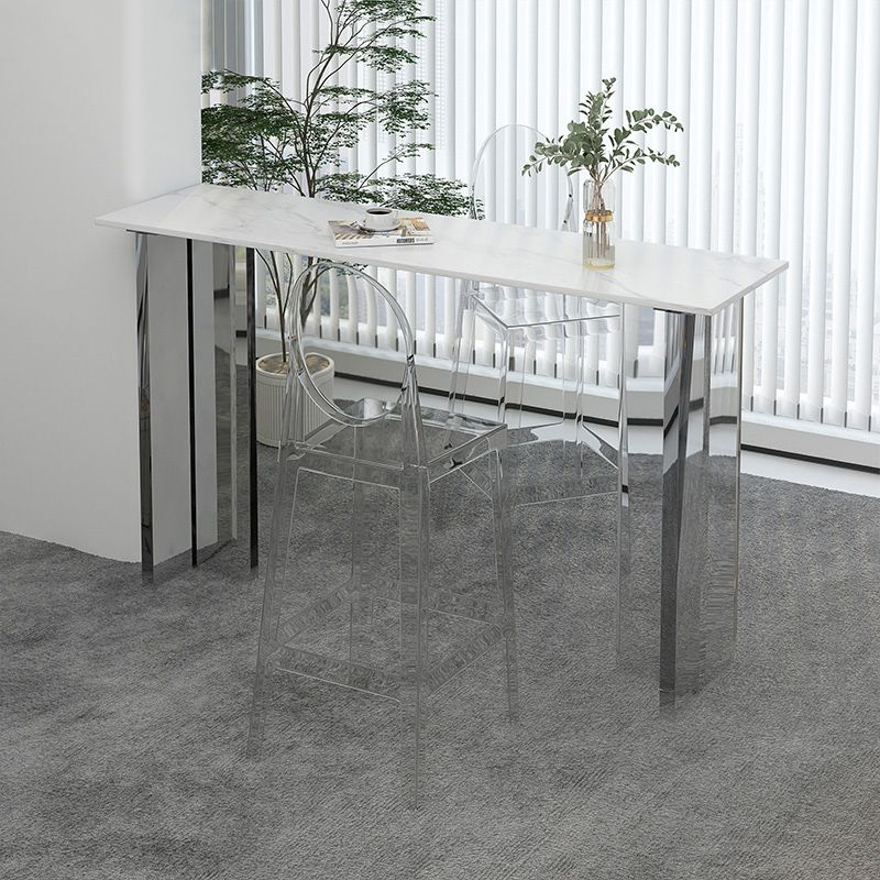 Modern 1/2/3 Pieces Bar Table Set Rectangle Stone Counter Table with Acrylic Stools