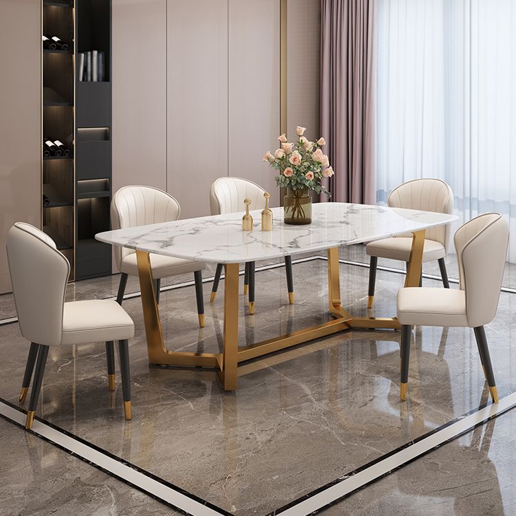 Luxusstil Home Sintered Stein Esstisch Rechteckiger Form Tisch mit Trestle Basis