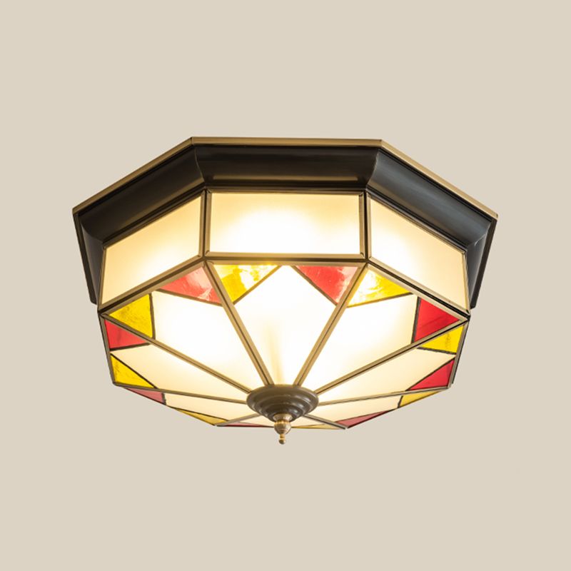 Living Room Colonial Style Ceiling Light Metal Glass Multi Head Overhead Lighting Fixture